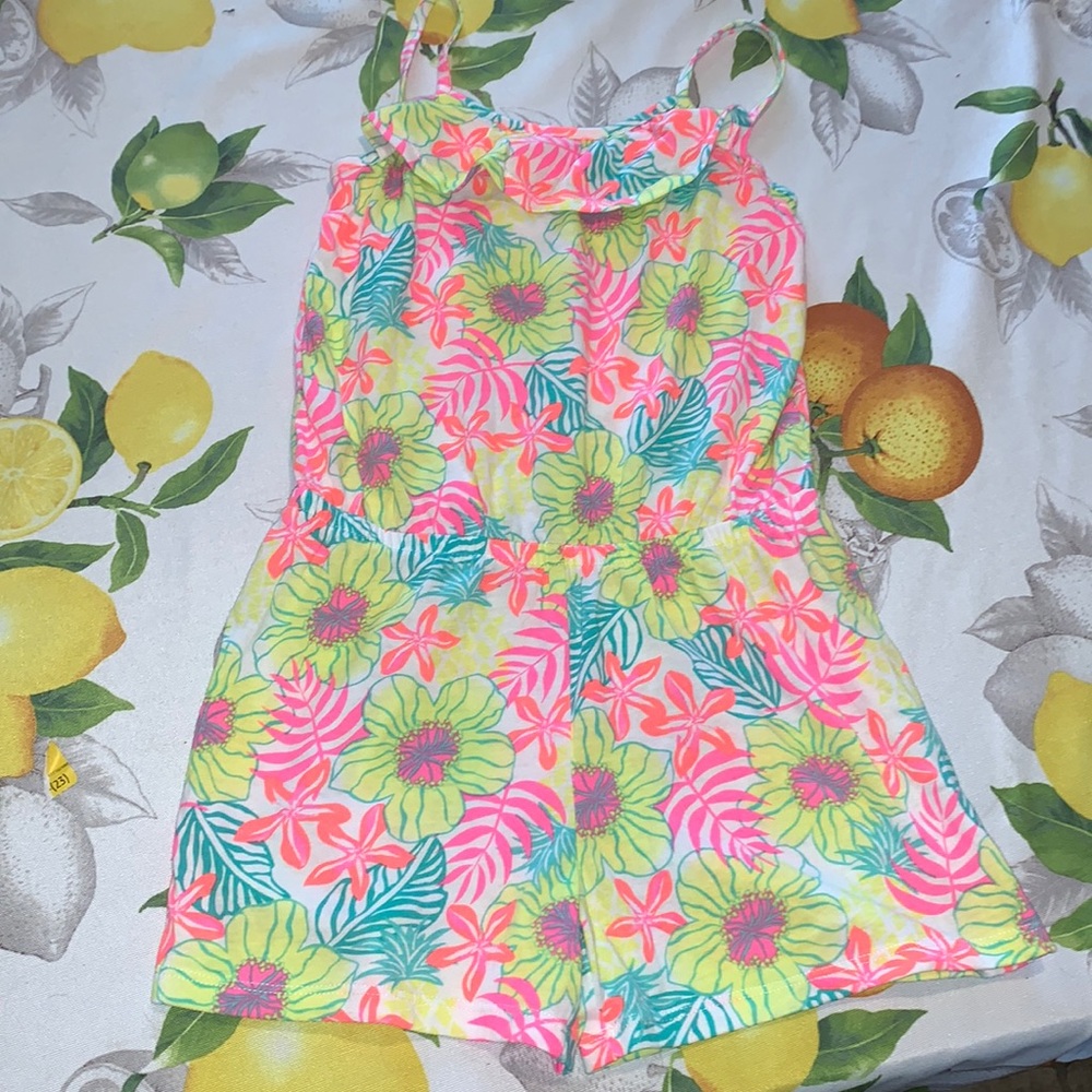 Extremely Me Bright Yellow, Green & Pink Romper sz Youth 10 EUC